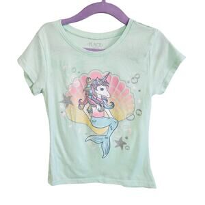 Children's Place T-Shirt XS Unicorn Mermaid Graphic Tee Shirt Light Green